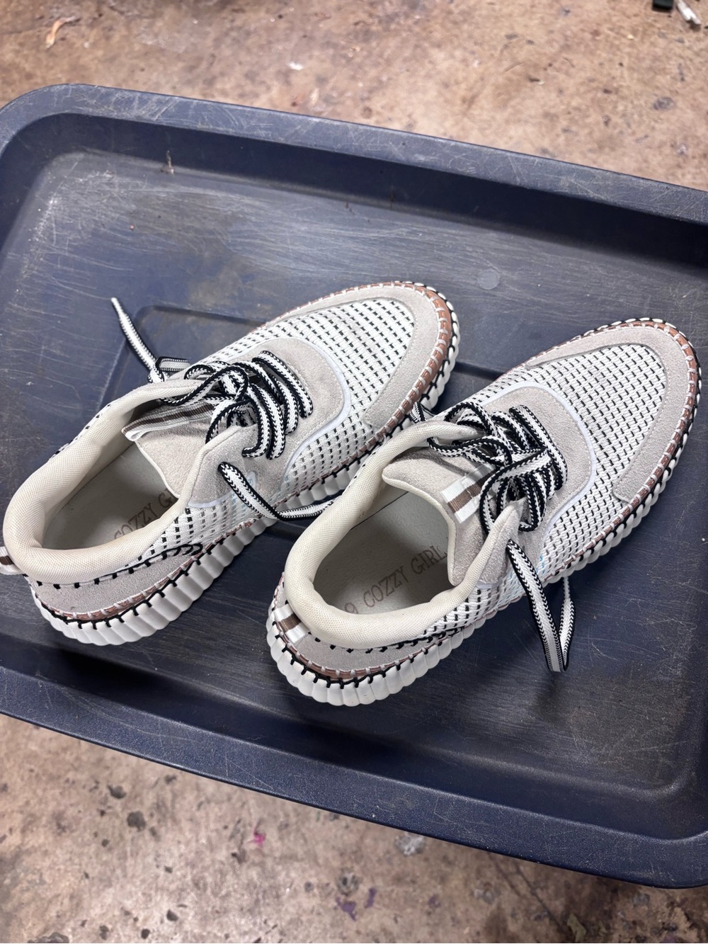 Women’s White and Gray Knit Lace-Up Sneakers